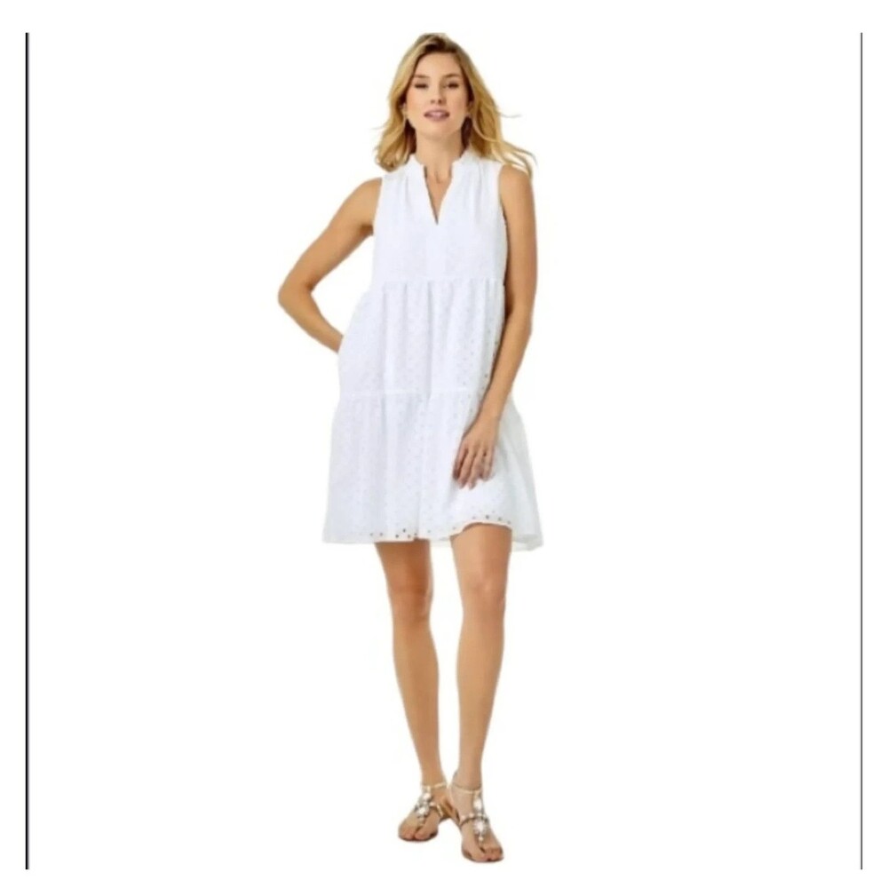NWT Lilly Pulitzer Novella Medallion Chiffon Swing Dress Womens Mini Sz XL White
